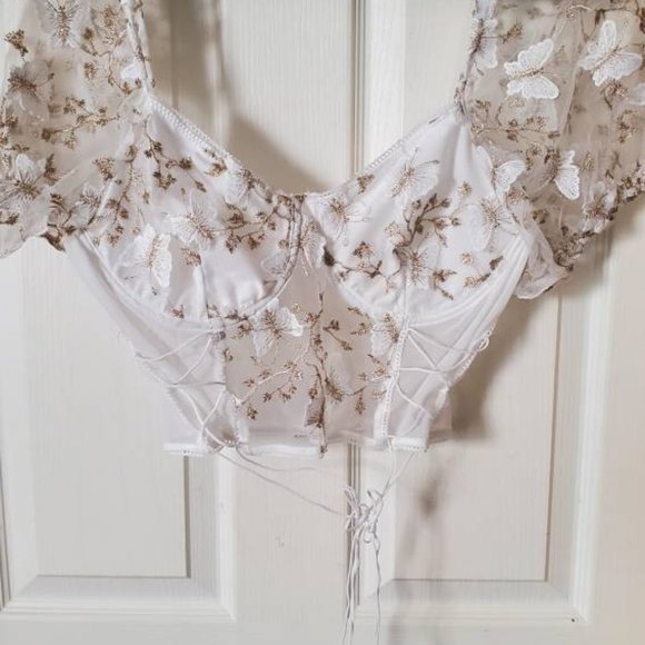 PUFF Sleeve Mesh Floral Top-brand NEW size XL - Picture 2 of 2